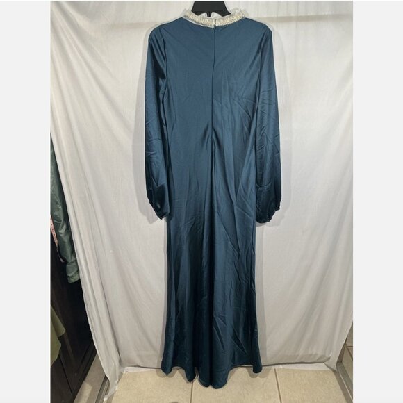 NWT IEENA Mac Duggal [ 10 ] Satin Long Blouson Sleeve Gown Sapphire Blue‎ #Q477 - Picture 14 of 16